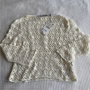 Zara Cream Crochet Knit Sweater